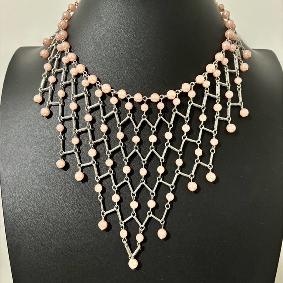 Pink pearl net bib necklace Vintage - Picture 1 of 5